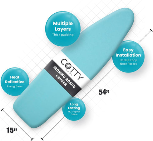 Ironing Board Cover with Heat Reflective Silicone Coating, Full Scorch Resistant Padding, Standard Size, Cotton