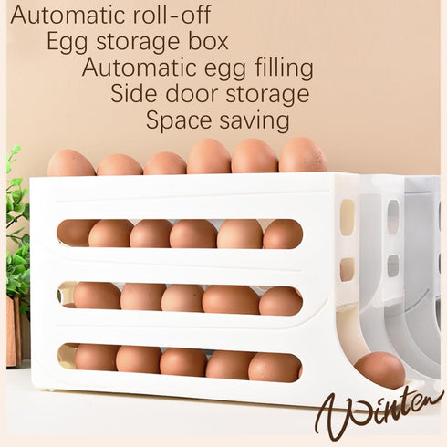 4 Tiers Egg Trays, Egg Holder for Fridge, Auto Rolling Organizer, Space-Saving 30 Large Capacity Egg Dispenser for