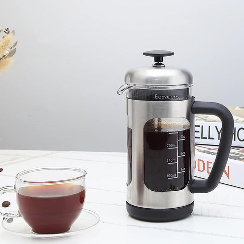Easyworkz Stainless Steel French Press, 12 oz Coffee Tea Maker with Soft Grip Handle