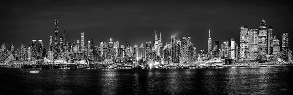 New York City 2022 Manhattan Midtown Skyline Photo Print, Unframed, Night Black & White, 11.75 x 36 inches