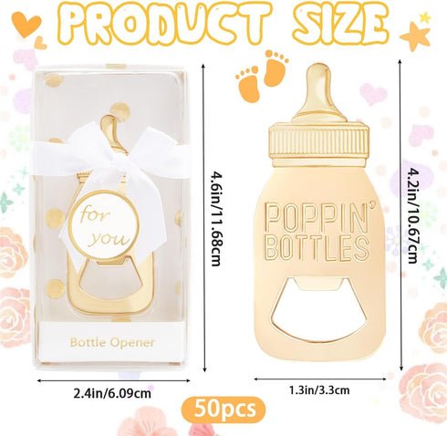 50 PCS Golden Baby Bottle Openers for Baby Shower Favors Gifts,Poppin Bottle Baby Shower,Bottle Opener for Guests