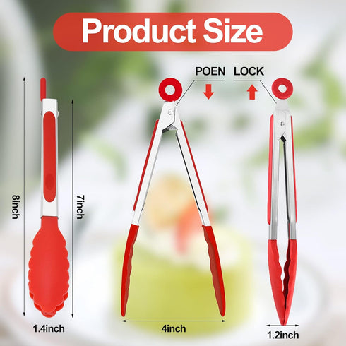 7 Pack Kitchen Tongs - 7 Inch Small Silicone Tongs with Stainless Steel Handles, Heat Resistant Non-Stick