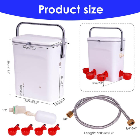 4 (2 Automatic Chicken Waterer with Float Valve Kit Hose Attachment and Poultry Water Cups, Duck Chicken Water Feeder