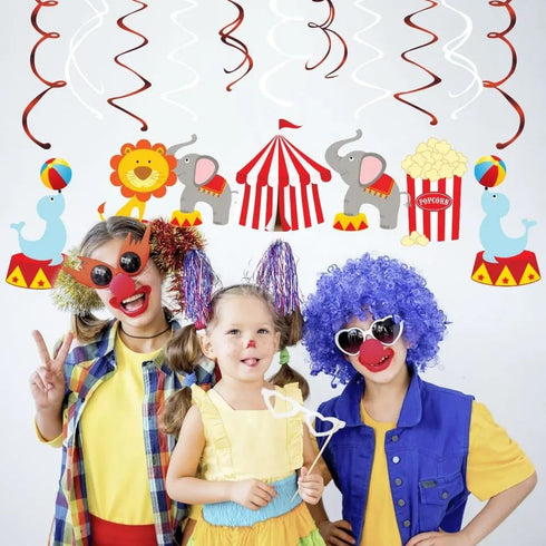 30Ct Carnival Hanging Swirl Decorations, Circus Animals Party Supplies, Baby Shower Ceiling Streamers