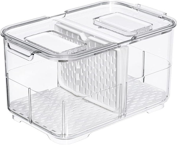 SANNO Vegetable Fruit Storage Containers - Stackable Produce Saver with Lids and Vents for Fresh Produce in Refrigerator