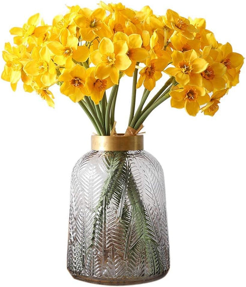 Tinsow 15.8 Inches Artificial Daffodil Flowers, Fake Silk Flower Arrangement for Home Wedding Decor (Yellow, 12)