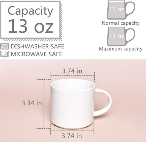 Bosmarlin Matte Ceramic Coffee Mug - 13 oz for Office and Home, Dishwasher and Microwave Safe (White, 1)