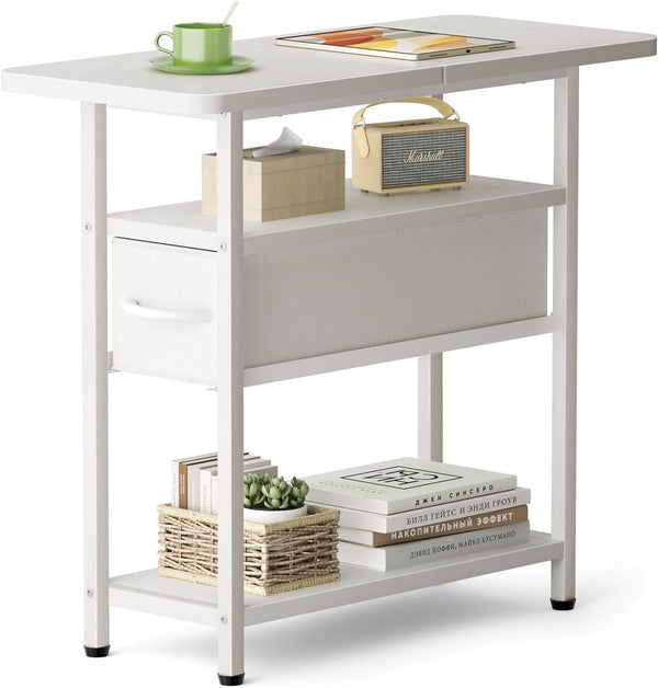 AOODA Narrow Nightstand with Drawers, 3 Tier Skinny Bedside Table for Bedroom,