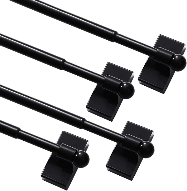 Turquoize 4 Pack Magnetic Curtain Rods for Metal Doors - Adjustable Magnetic Cafe Curtain Rod, Black