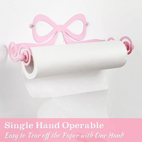 LemonRoad Countertop Pink Bow Wall Mount Toilet Paper Towel Holder Coquettish Metal Kitchen Roll Dispenser Pink Kitchen