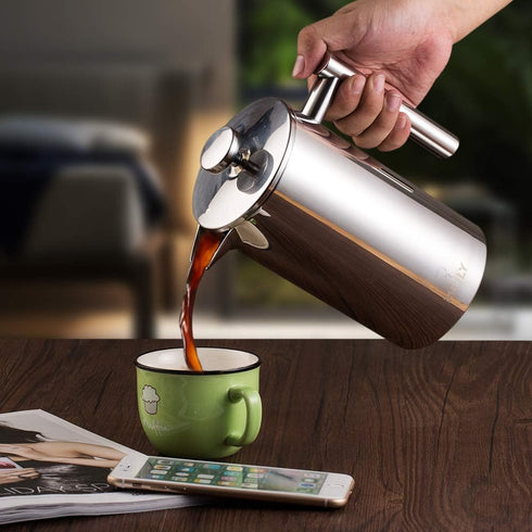 Miuly French Press 34oz, Double Insulated 304 Stainless Steel Coffee Press with 5 Extra Filters and 3 Additional Coffee