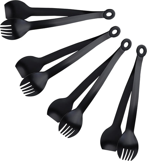 MSY BIGSUNNY Small Serving Tongs, 6 Inches Premium Stainless Steel Appetizer Tongs, Set of 4 (Black)