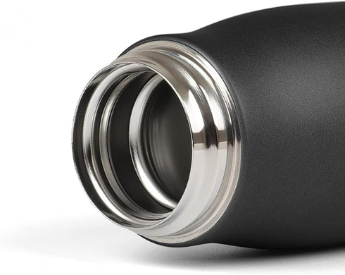 Water Bottle with Portable Lid, Metal Thermos Vacuum Insulated Stainless Steel, Reusable Leak Proof Flask (17oz, Black)