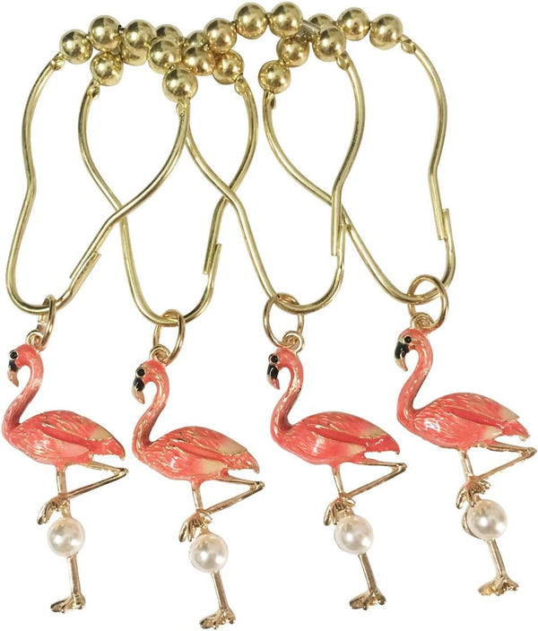 Set of 12 Flamingo Shower Curtain Hooks, Decorative Stainless Steel Rustproof Rings for Bathroom