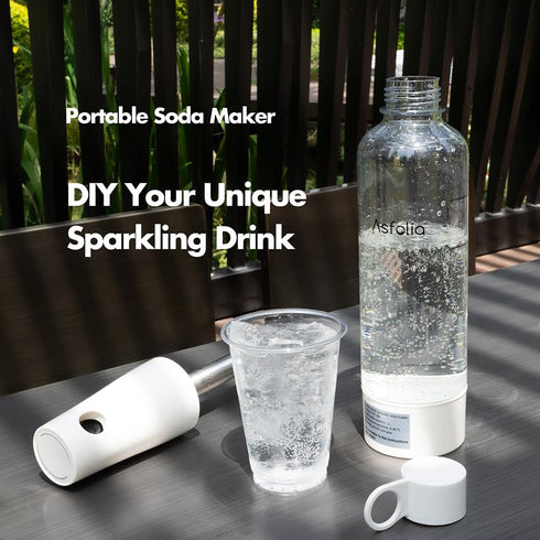 Portable Sparkling Water Maker, Stainless Soda Maker for Home and Outdoor Use, 10PCS Cylinders, 1L PET Bottle