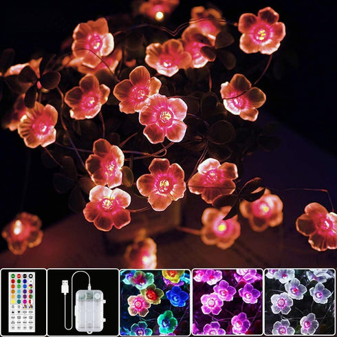 OMIKA Multicolor Flower Lights Cherry Blossom String Lights Battery Operated & USB