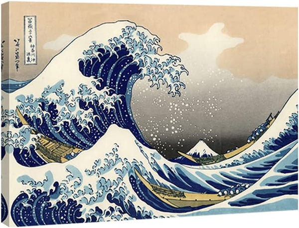 Wieco Art Great Wave of Kanagawa Canvas Prints, Stretched and Framed Modern Artwork for Home Office Decor