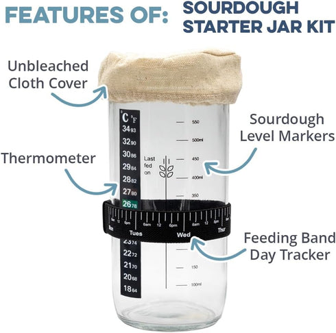 Set Set Cultures For Health Sourdough Starter Jar Kit | Easy DIY Breadmaking Kit for Sourdough Bread | Essential Baking