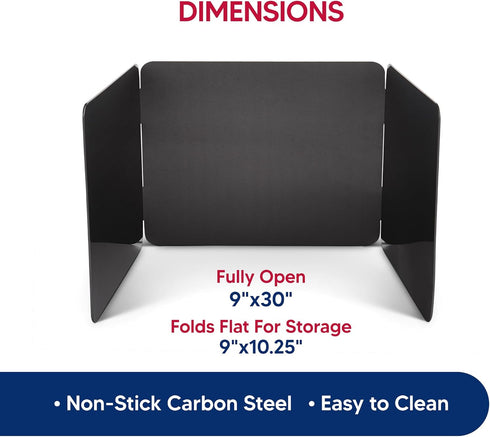 HIC Kitchen 3-Sided Splatter Guard, Non-Stick Carbon Steel, Heat Safe, Folds Flat for Storage