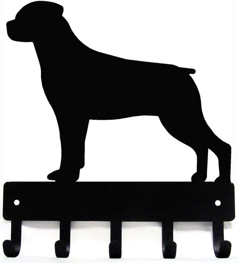 Rottweiler Dog Leash Hanger Key Holder for Wall - Large 9 Inch Wide with 5 Hooks - Made in USA