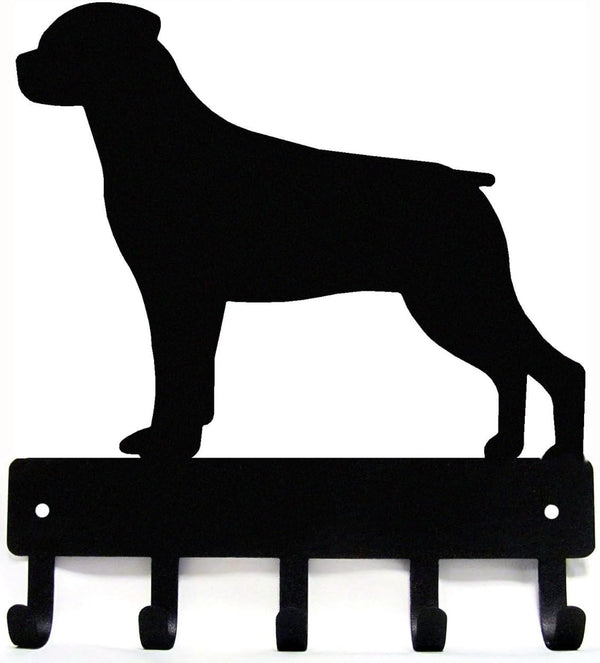 Rottweiler Dog Leash Hanger Key Holder for Wall - Large 9 Inch Wide with 5 Hooks - Made in USA