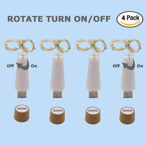 15 4PCS) NeoJoy Wine Cork Lights, Rechargeable Bottle Fairy String Lights with LED for DIY Artificial Parties