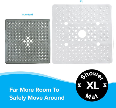 SlipX Solutions 27" Oversize Square Shower Mat - Non-Slip Mat for Elderly & Kids, Machine Washable, White Pearl