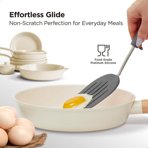 Kitchen Mama WALTZGRIP Platinum Silicone Pancake Turner: Heat-Resistant, Wide Slotted Head, Stainless Steel Core (Metal