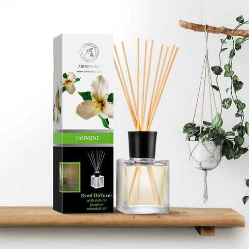Jasmine Reed Diffuser with Natural Essential Jasmine Oil - 6.8 Fl Oz, Long Lasting Fragrance Gift Set