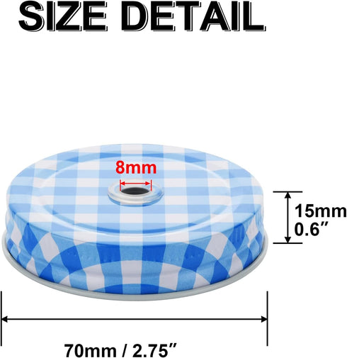 Cosmos 8 Pcs Regular Mouth Mason Jar Lids | Decorative Metal Jar Lids with Straw Hole Design