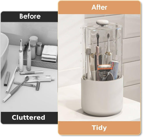 360 4 YOOLENS Toothbrush Holder with Cover Rotating Compartments Bathroom Toothpaste Electric Toothbrush Organizer