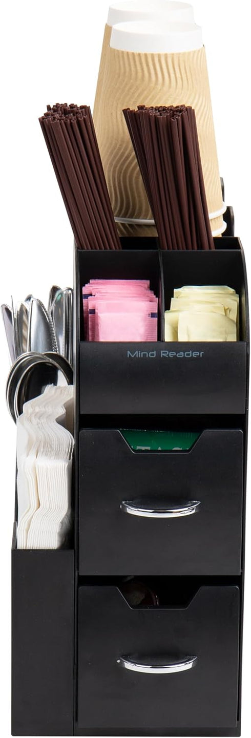 Countertop 5.35"W 11.25"L 11.15"H, Mind Reader Cup and Condiment Station, Organizer, Coffee Bar, Kitchen, Stirrers, x x
