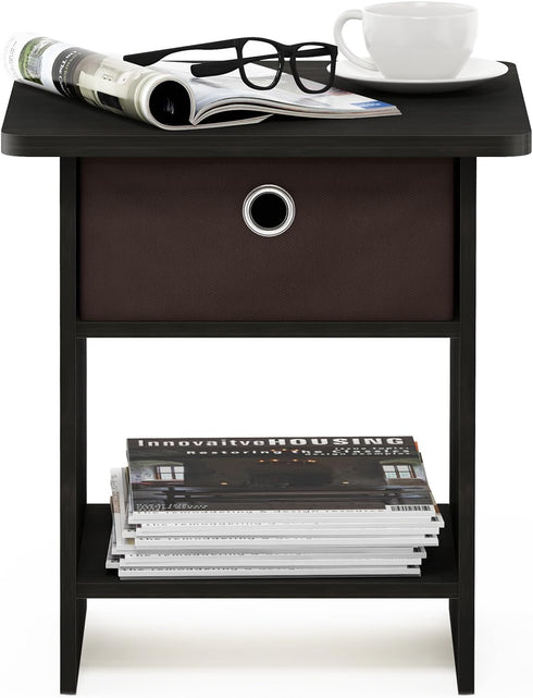 Furinno Dario End Table / Side Table - 1-Pack, Espresso/Brown with Bin Drawer