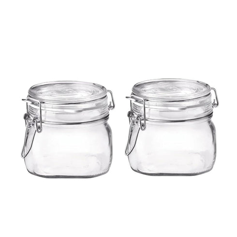 Bormioli Rocco Fido Clear Glass Jar with 85 mm Gasket, 0.5 Liter, Pack of 2