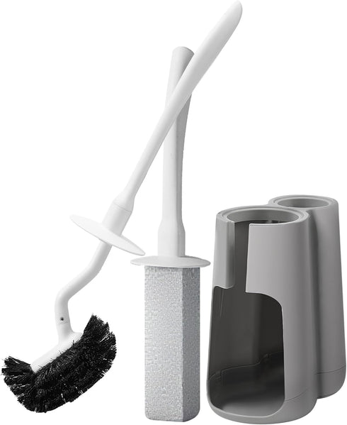 LZLOOK Toilet Brush and Holder Set with Pumice Stone Long Handle Toilet Bowl