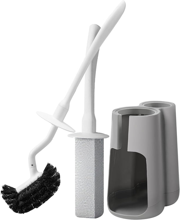 LZLOOK Toilet Brush and Holder Set with Pumice Stone Long Handle Toilet Bowl