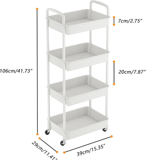 MOYIPIN 4-Tier Plastic Rolling Utility Cart with Handle,Utility Storage Cart for Office, Living Room, Kitchen,Movable