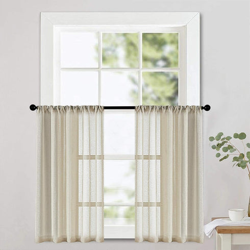 MRTREES Sheer Tier Curtains, Beige Kitchen 36 inches Long, 2 Panels, Light Filtering Cafe Curtains