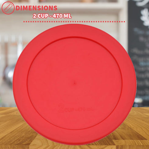 CIBI Food Storage Container Lids (2 Cups, Red - 6PK) For Pyrex and Anchor Round Glass Containers, Dishwasher and Microwave Safe Replacement Lids by Cibi