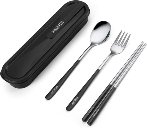 Travel Cutlery Set - 18/8 Stainless Steel Reusable Utensils Set with Case, Portable Silverware Lunch Box for Camping