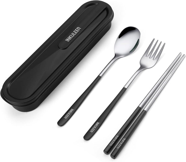 Travel Cutlery Set - 18/8 Stainless Steel Reusable Utensils Set with Case, Portable Silverware Lunch Box for Camping