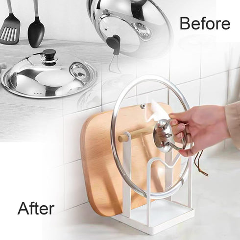 VANRA Cutting Board Organizer, Metal Steel Pot Lid Holder Stand for Kitchen Countertop, 2 Slots, White