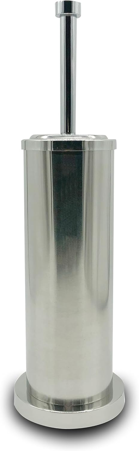 Silver Chrome Toilet Bowl Brush with Holder with Removable Plastic Liner, Durable