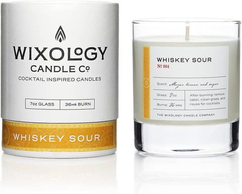 Wixology Cocktail Inspired Whiskey Sour Soy Candle, Lemon and Sugar Scented, 7 oz, Made in Kentucky