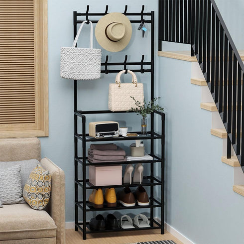 FDSDEFEN 5-Tier 8 Entryway Coat Rack, Coat and Shoe Rack, Entryway Bench Storage Organizer with Hooks for Bedroom