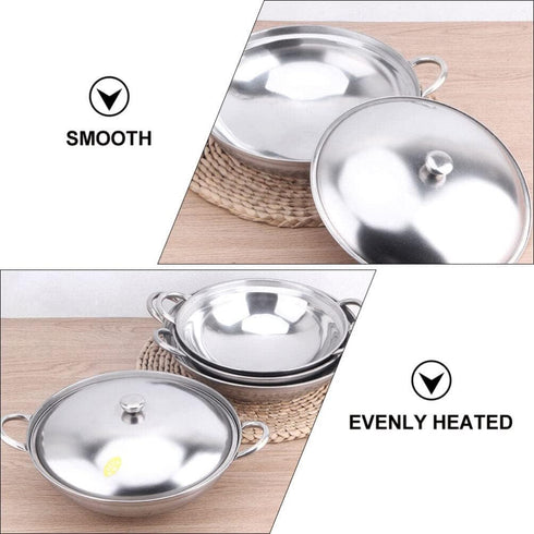 Ciieeo Shabu Shabu Hot Pot, Stainless Steel Camping Stove Cooking Pot with Lid, 22cm Chef Wok and Paella Skillet