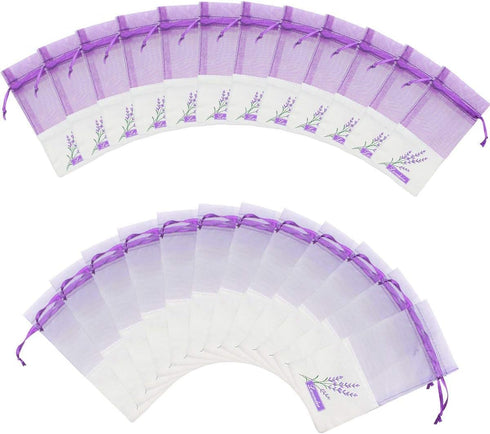 Sachet Empty Bags - Linen Fabric Organza Gauze Bags for Lavender, Spice, and Herbs (24pcs Purple Drawstring Bags)