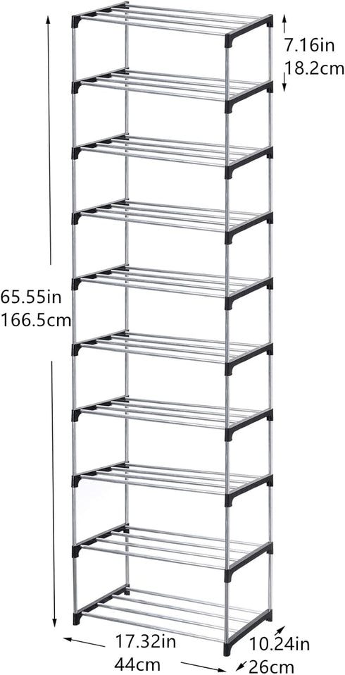 Stackable Small Shoe Rack, Entryway, Hallway and Closet Space Saving Storage and Organization (10-Tier, Black)