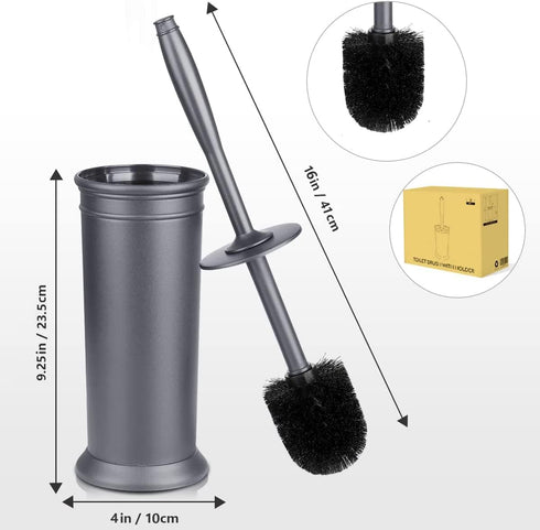Toilet Brush and Holder 2 Pack, Extra Long Handle Toilet Bowl Scrubber with Covered Holder for Deep Cleaning (Grey)