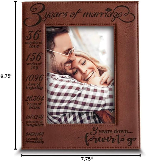 BELLA BUSTA Engraved Leather Picture Frame for 3 Years of Marriage, 5 x 7 Vertical (Rawhide)